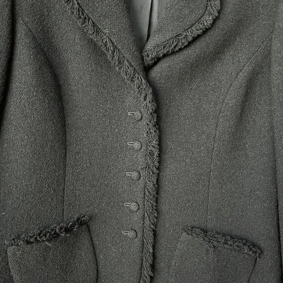 Albert Nipon Blazer Womens Size 4 Wool Blend Black Fringe Details Jacket Lined - Picture 4 of 12